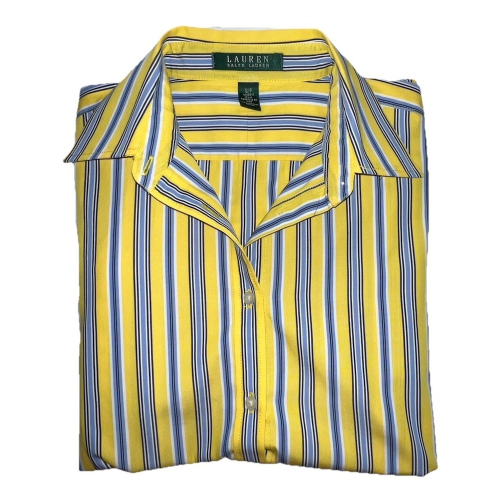 (269/8)Ralph Lauren Yellow Blue Striped Button Down Women's Shirt Size S/p